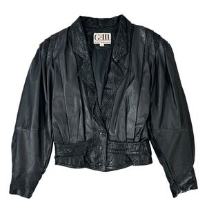 Vintage G-III Leather Fashions Black Mixed Texture Genuine Leather Jacket sz L